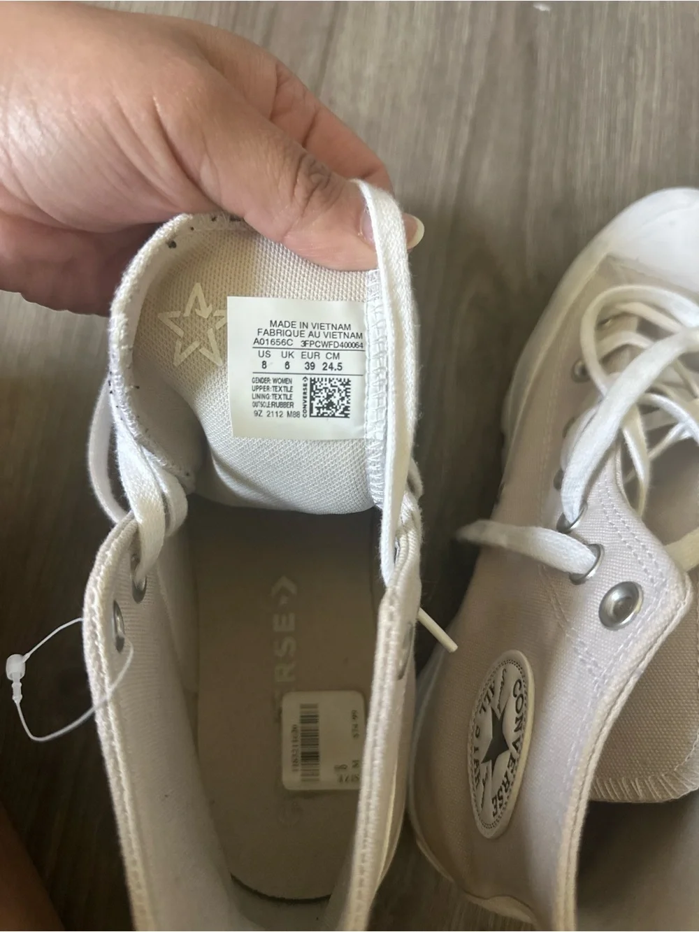 Converse Nude Beige aesthetic Platform Lug Sole High Top Sneakers in Cream/White - Picture 9 of 16
